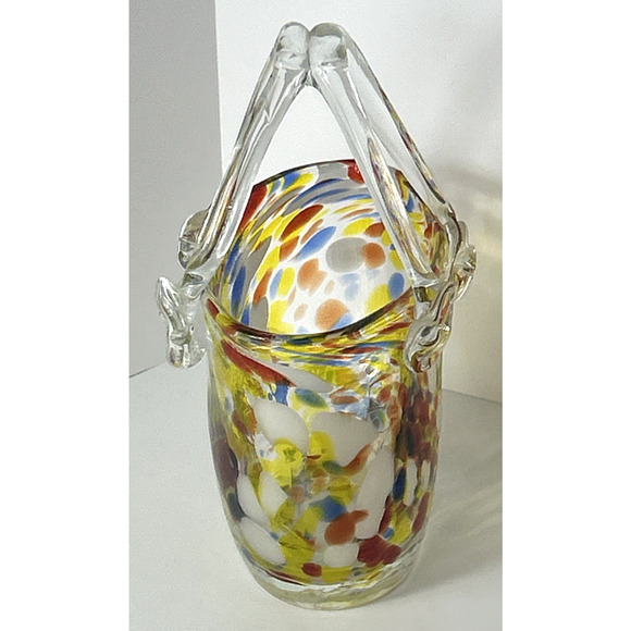 Hand Blown Art Glass Multicolored Dots Spots Murano Style Glass Purse Vase - Picture 4 of 8